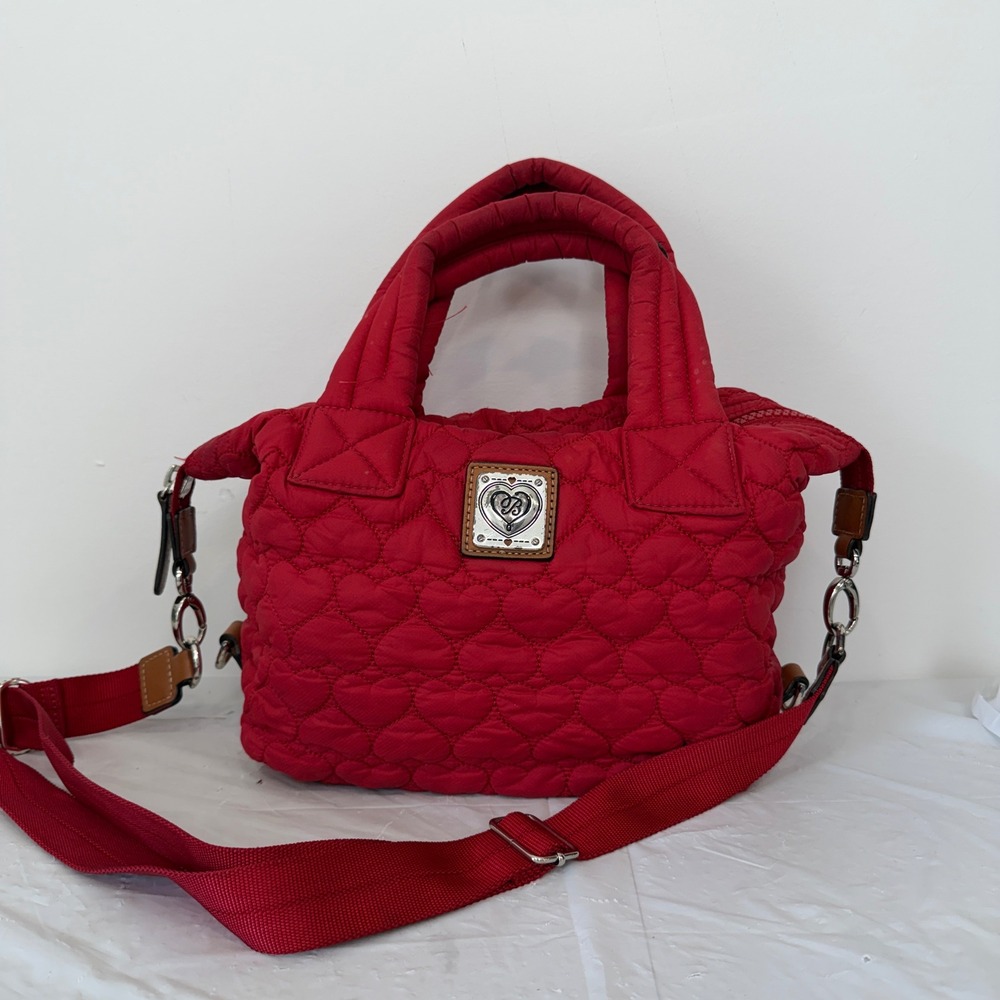 Brighton Red Heart Quilted Nylon Puffer Crossbody Bag U299632